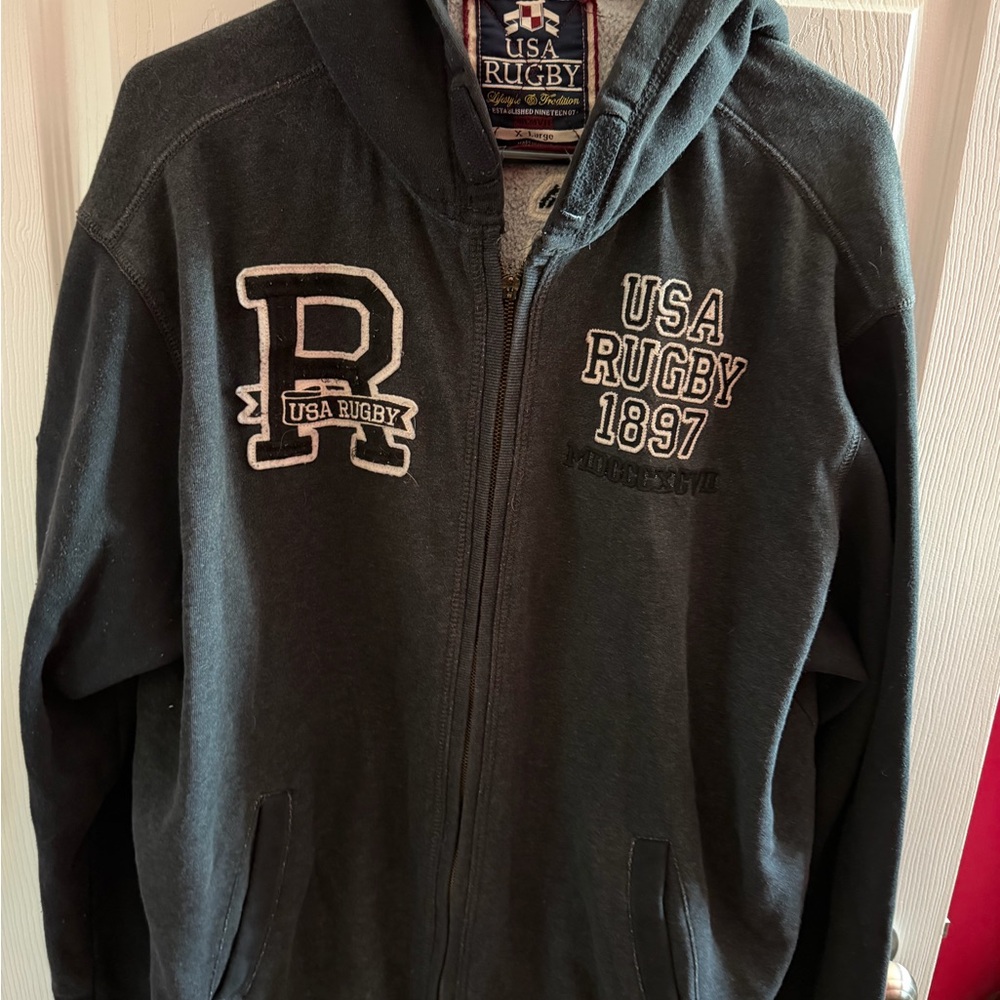 1897 Black Rugby Hoodie sz XL